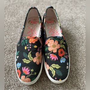 NIB Keds + Rifle Paper Triple Deck Fleurs Black slip-on Sneakers